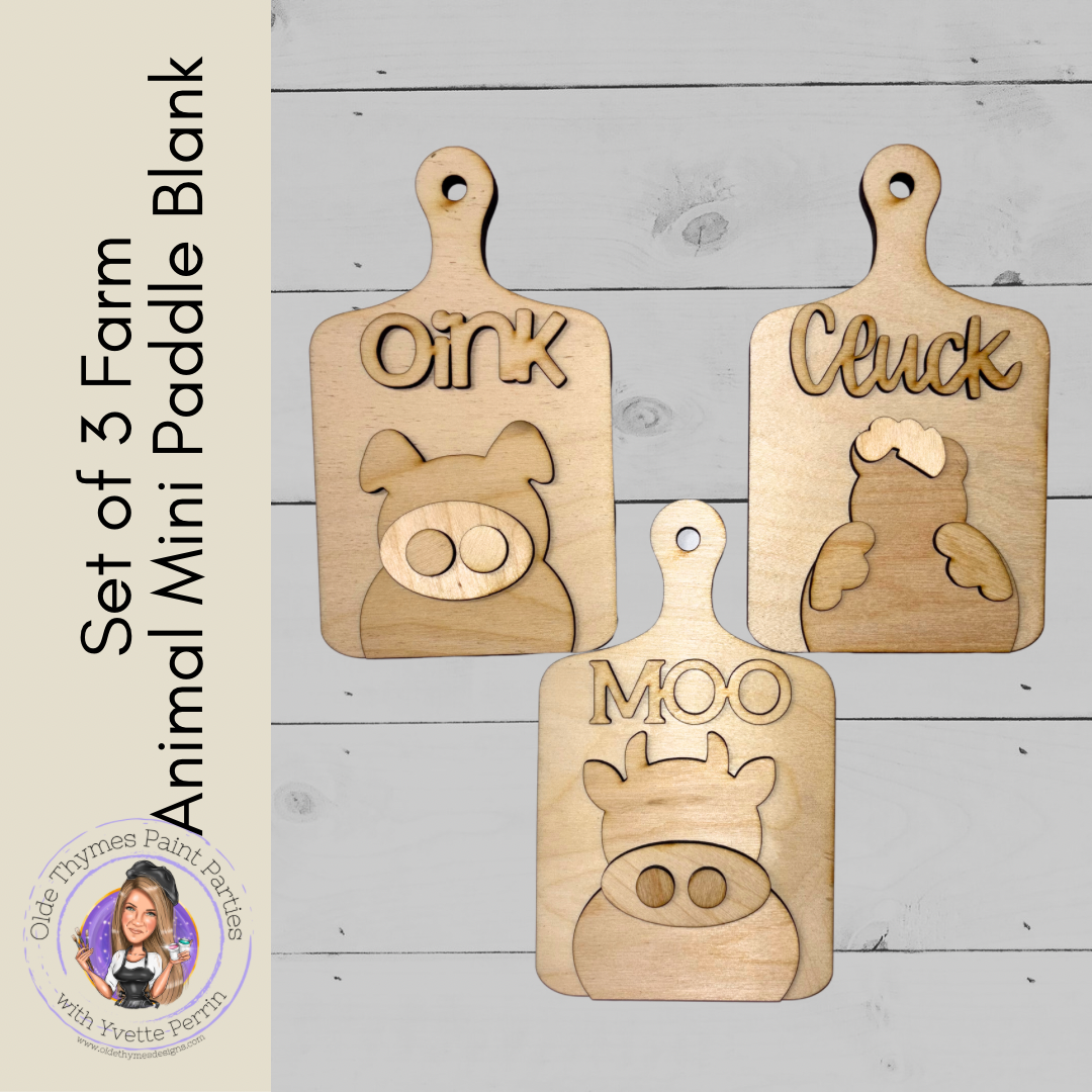 Set of 3 Farm Animal Mini Paddle Blanks