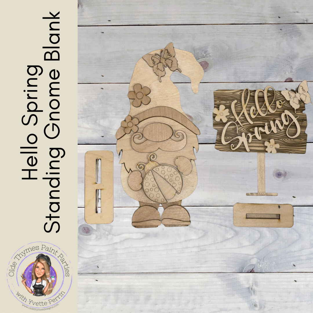 Hello Spring Standing Gnome Blank
