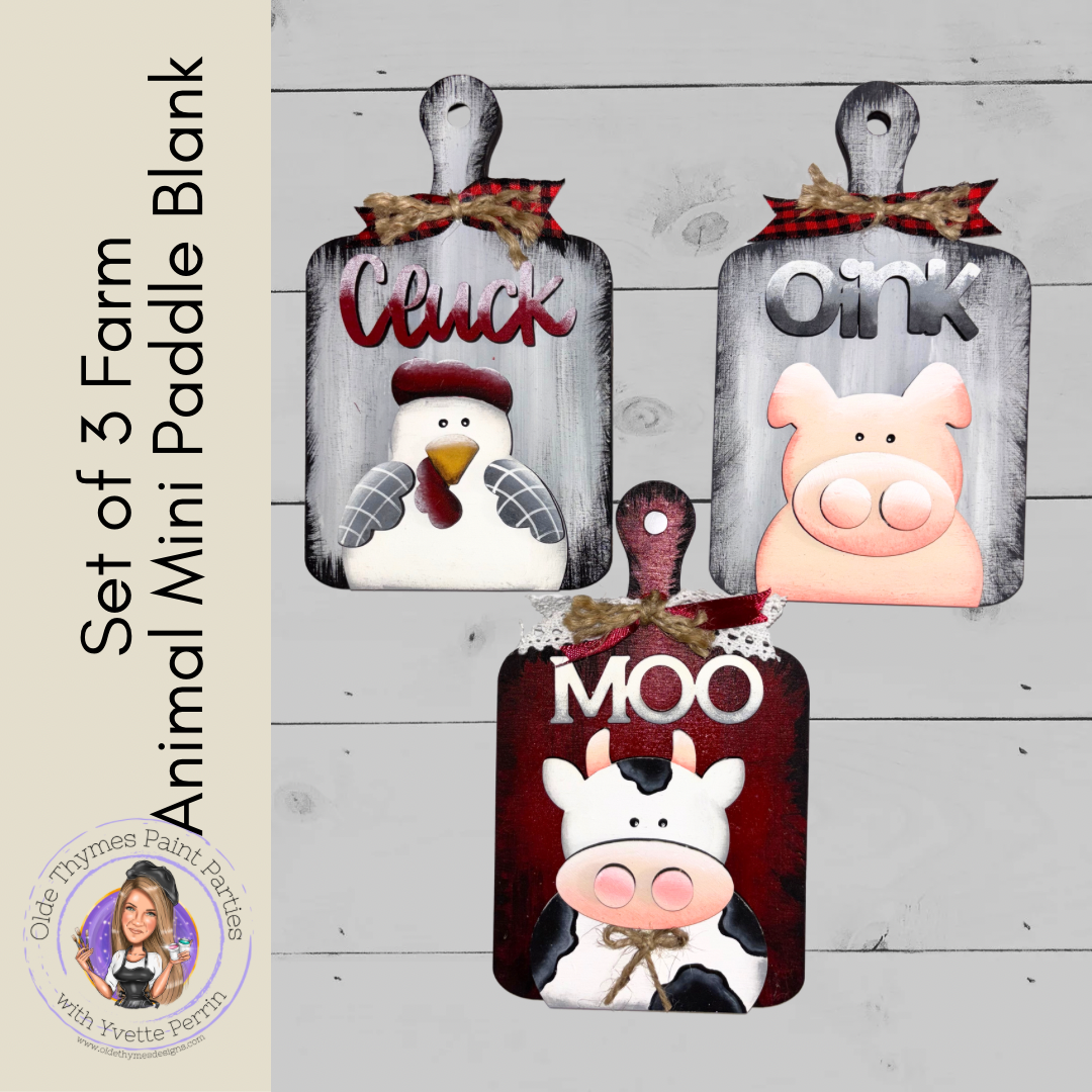 Set of 3 Farm Animal Mini Paddle Blanks