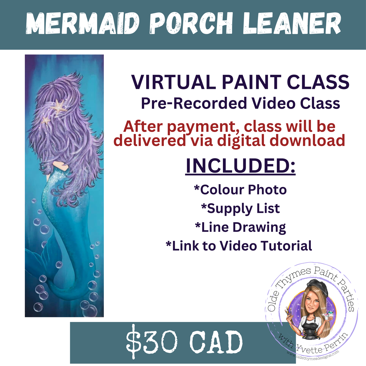 Mermaid Porch Leaner Virtual Paint Class