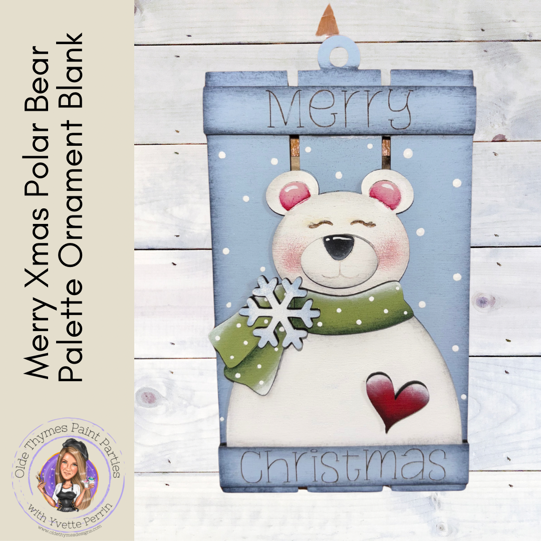 Merry Xmas Polar Bear Palette Ornament Blank