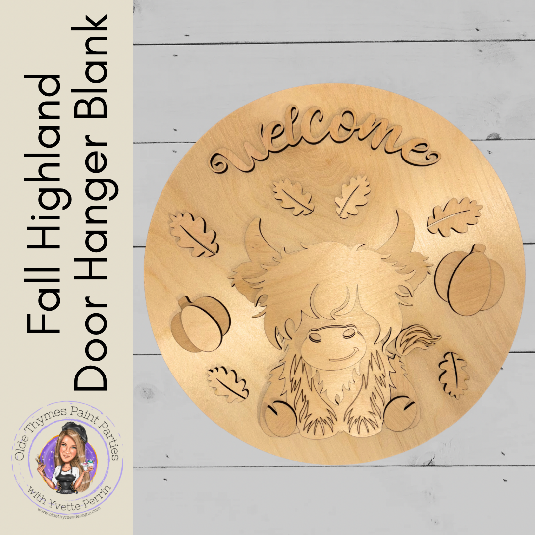 Fall Highland Door Hanger Blank