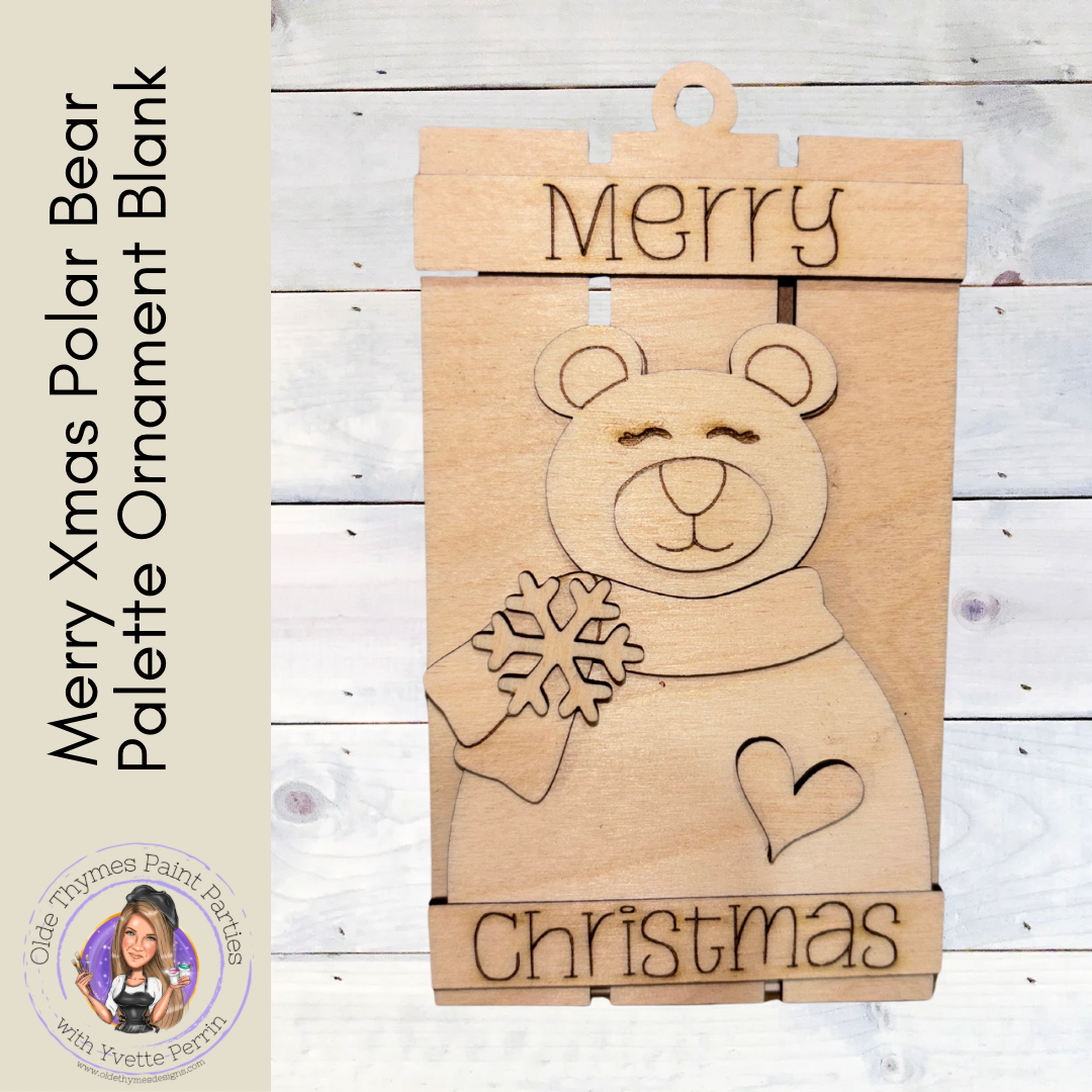 Merry Xmas Polar Bear Palette Ornament Blank