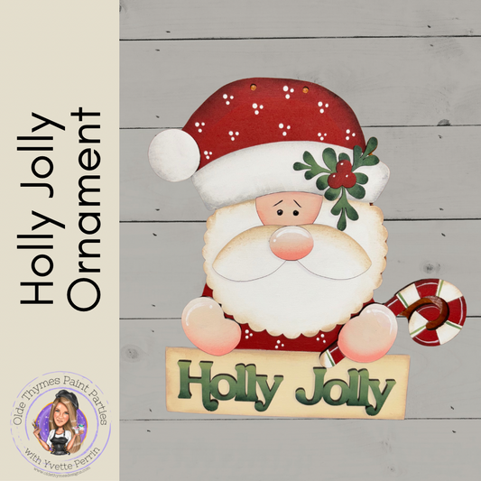 Holly Jolly Santa Ornament (Painted)