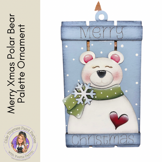 Merry Xmas Polar Bear Palette Ornament (Painted)