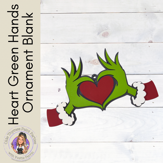 Green Hands & Heart Ornament Blank