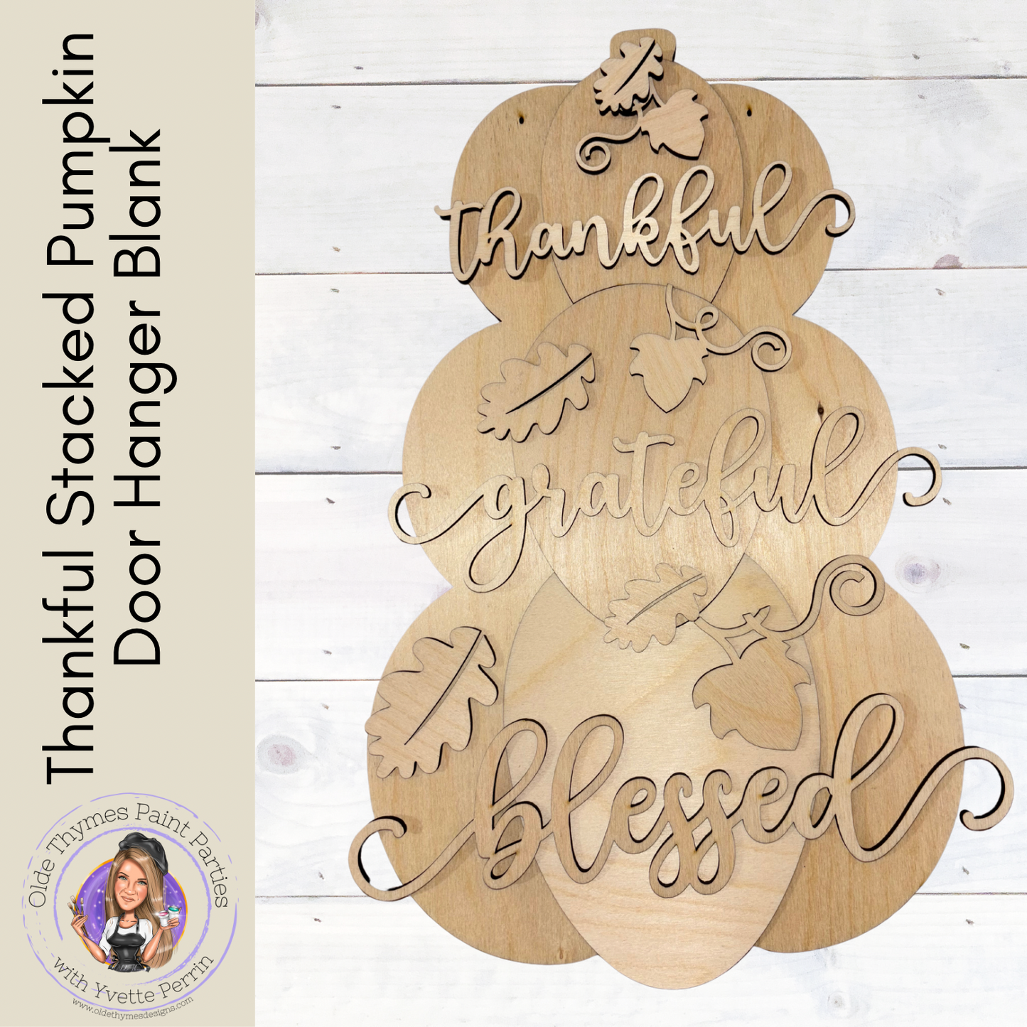 Thankful Stacked Pumpkin Door Hanger Blank