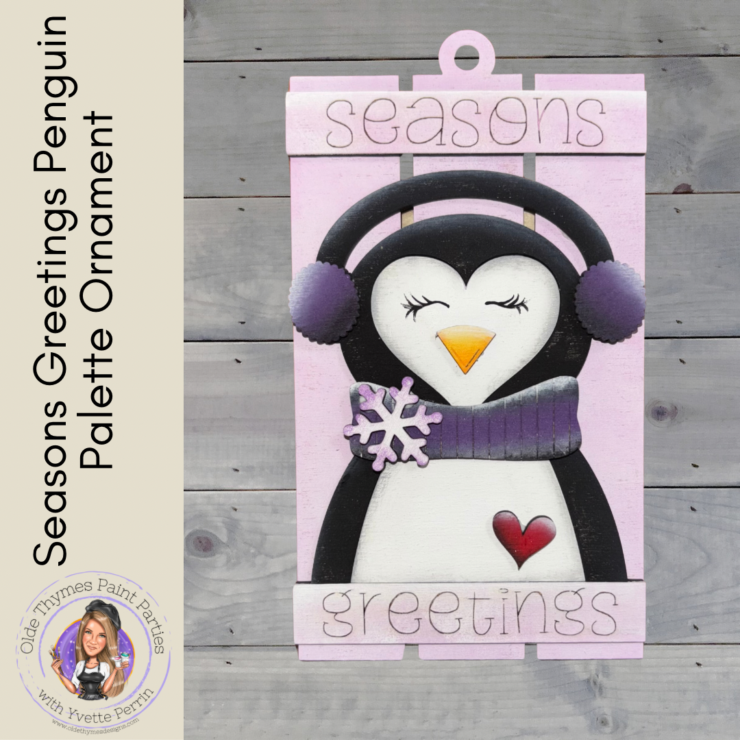 Seasons Greetings Penguin Palette Ornament (Painted)