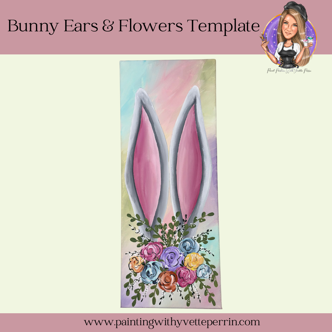 Bunny Ears & Flowers Painting Template-Digital Download ...