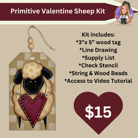 Primitive Valentine Sheep Tag Kit