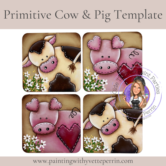 Primitive Cow & Pig Painting Template-Digital Download