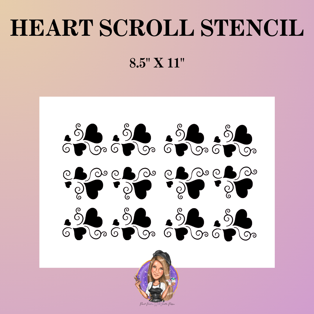 Heart Scroll Pattern Heart Scroll Stencil – OldeThymesPaintParties